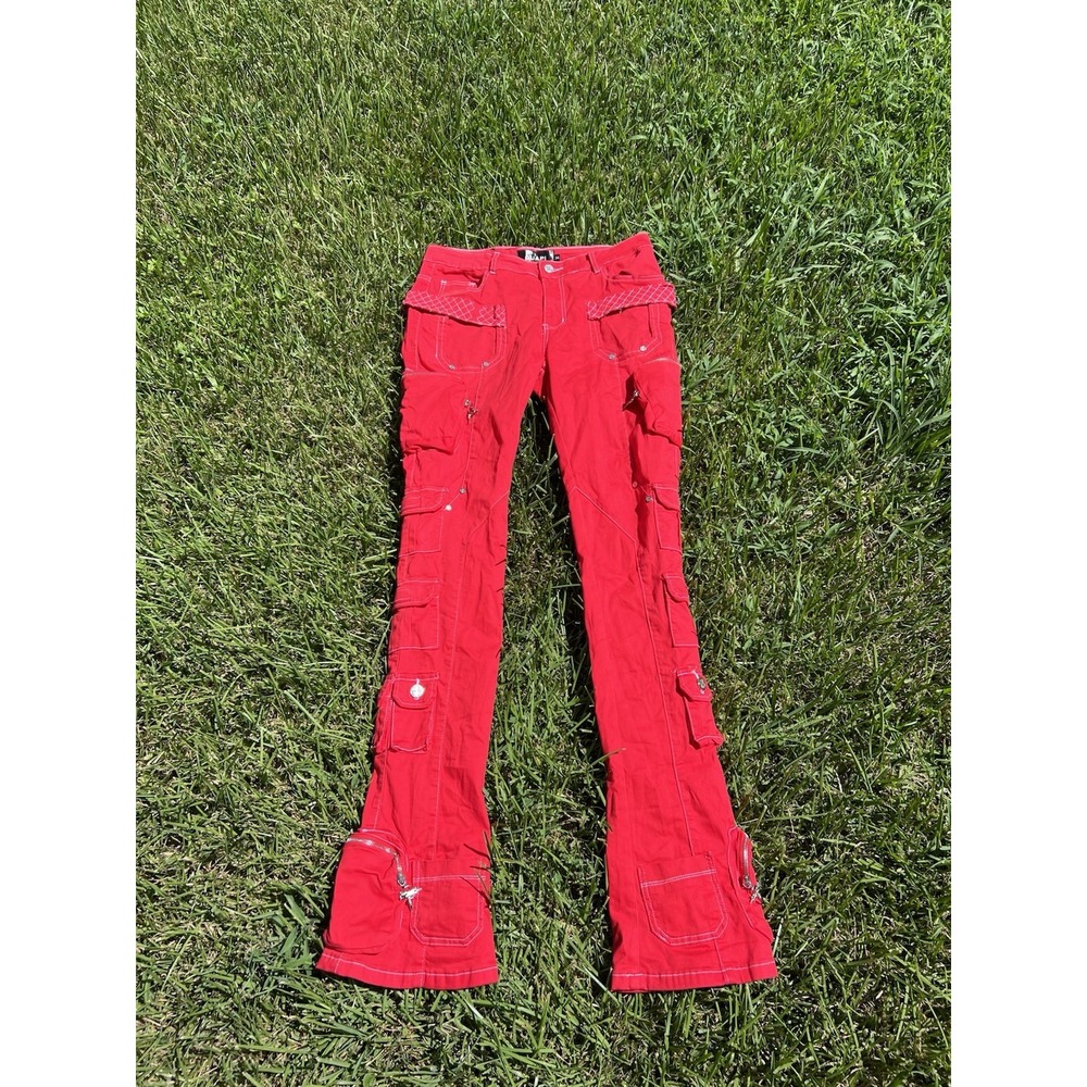 Guapi Limited Edition Blood Red Contrast Stacked Cargo Pants 32x38 Hard To Find